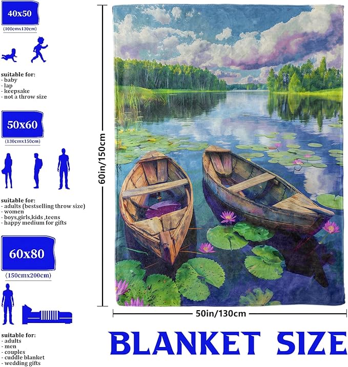 Rowboat Lake Nature Throw Blanket for Boys Girls Kids Adults Women, Fuzzy Warm Soft Cozy Flannel Blankets Gifts for Bedroom, Couch, Travel, Home Decor 40x50 in