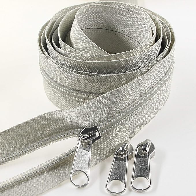 Leekayer #5 Gray Nylon Coil Zippers by The Yard Bulk 10 Yards with 25pcs Silver Sliders for DIY Sewing Tailor Craft Bag(Gray)