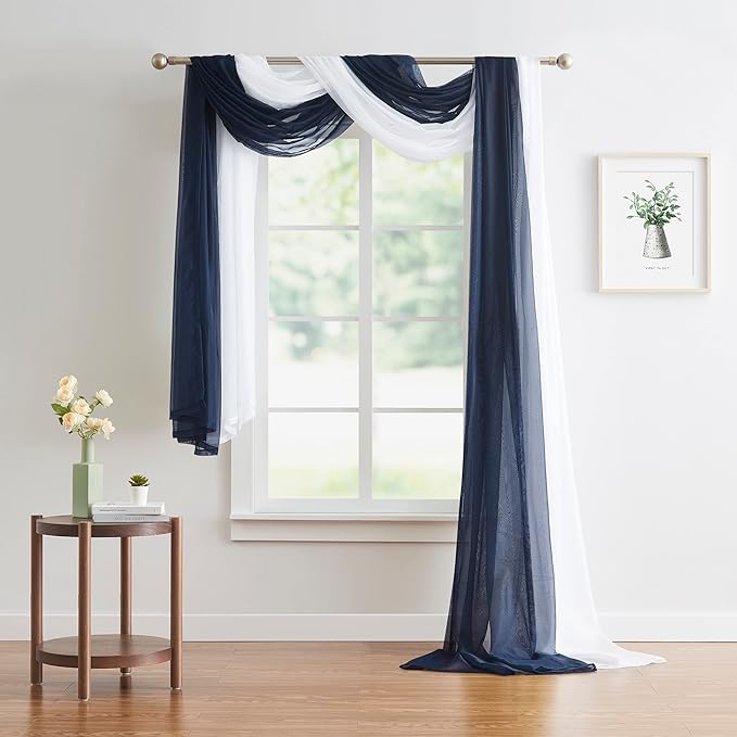 Warm Home Designs Wedding Arch Draping Fabric Bundle - 24 Feet Scarves in Navy Blue & White for Wedding Decoration. AD White & Navy 288”