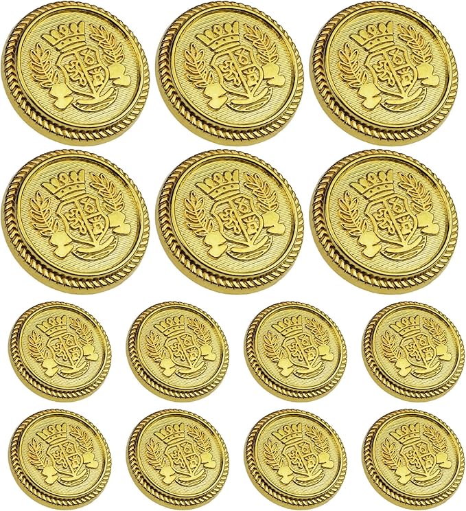 14PCS Gold Blazer Buttons for Men Replacement Buttons Suits Antique Gold Buttons for Blazer 23mm and 18mm Gold Button for Sport Coat, Uniform, Jackets Vintage Blazer Buttons Men