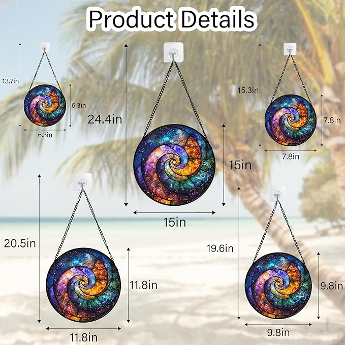 Stained Glass Window Hanging, Blue Orange Starry Sky Sun Catcher for Door Terrace Garden Home Decor, Abstract Universe Suncatcher Birthday Gifts for Lovers Women Men Dad Mom Nana 9.8 in