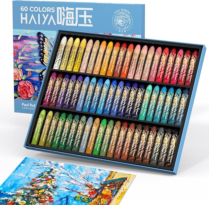 Paul Rubens Oil Pastels Set - 60 Vibrant Colors, Ultra-Soft and Creamy Texture, Easy to Blend for Artists and Beginners - Bullet Head Design for Drawing, Painting, Sketching - New Packaging