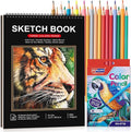 Prudiut Drawing Sketchbook Kit, Sketch Book with 36 Color Pencils, Three Color Black Sketch Pad, Acid-Free Drawing Pad for Artist, Art Paper Painting Supplies for Gifts (9×12 inch)