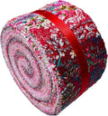 LUMANSUO Jelly Roll Fabric - 10 Assorted Floral Prints, 100% Cotton, 40 Pre-Cut Strips (2.5 x 44 Inch) Fabric for Quilting and Sewing,Red