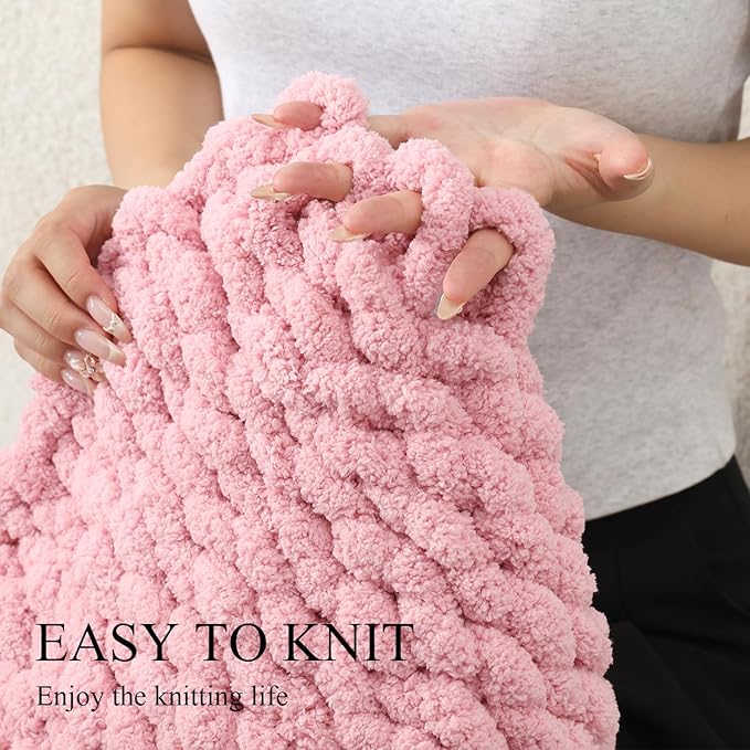 Chunky Yarn for Hand Knitting, No7 Thick Yarn, 250Grams 32Yards, Pack of 4, Perfect for Knitters and Crafters (Skin Powder)
