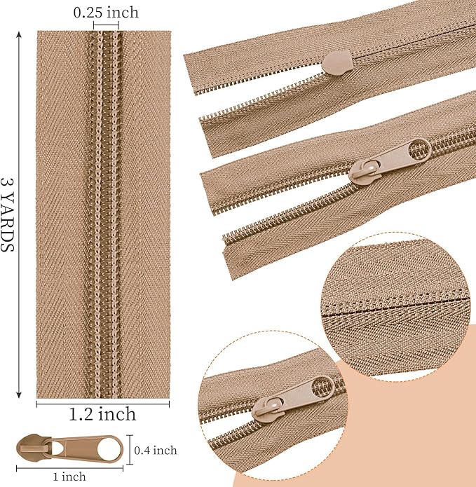 Syhood 36 Yards 12 Pieces #5 Sewing Zippers Tapes Assorted Nylon Lightweight with 120 Plastic Zipper Sliders for Women Men Sewing Supplies(Morandi Color)