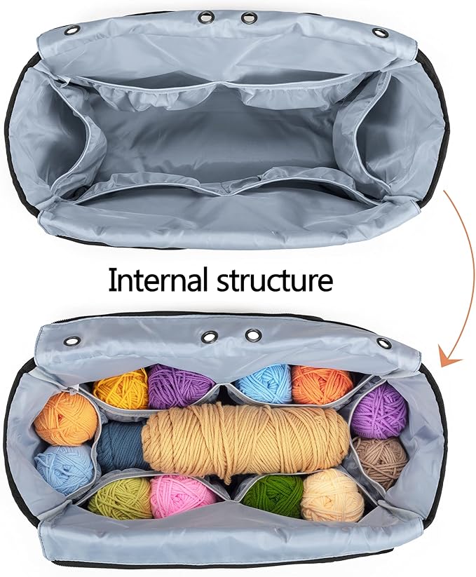 Yarwo Knitting Crochet Bag, Yarn Storage Tote Bag for WIP Projects, Yarn Skeins, Crochet Hooks and Knitting needles, Christmas & New Beginnings Gifts for Women, Gray (Bag Only, Patent Pending)