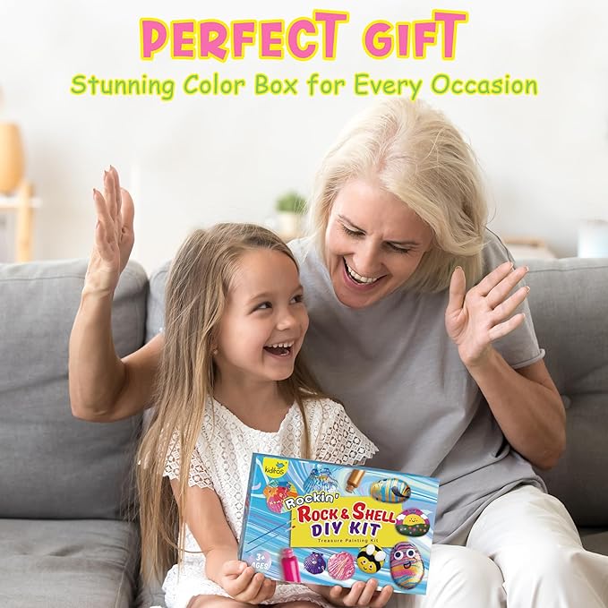Kiditos Rockin' Rock & Shell Painting- Treasure Painting Kit,Arts and Crafts for Kids 4-12, Kids Painting Set, DIY Arts & Crafts Toys for Boys Girls Birthday Party Activities Gifts