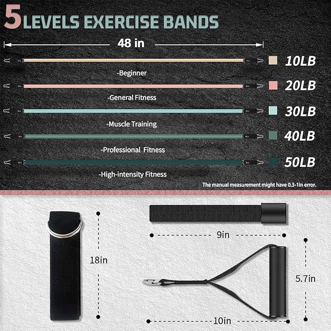 VEICK Resistance Bands, Exercise Bands for Working Out with Handles, Elastic Workout Bands for Men Women, Exercising Bands for Strength Training Equipment at Home Gym