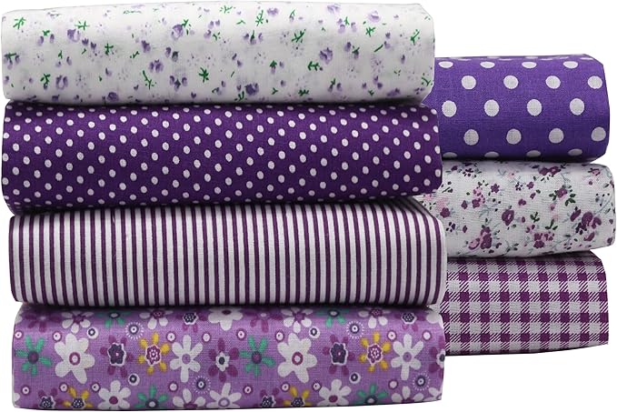 7PCS Purple Series Floral Cotton Fabric Quilting Patchwork Fat Quarter Bundles for Scrapbooking, Sewing, DIY Crafts, Handmade Bags, Pillows - 19.7x19.7 Inches