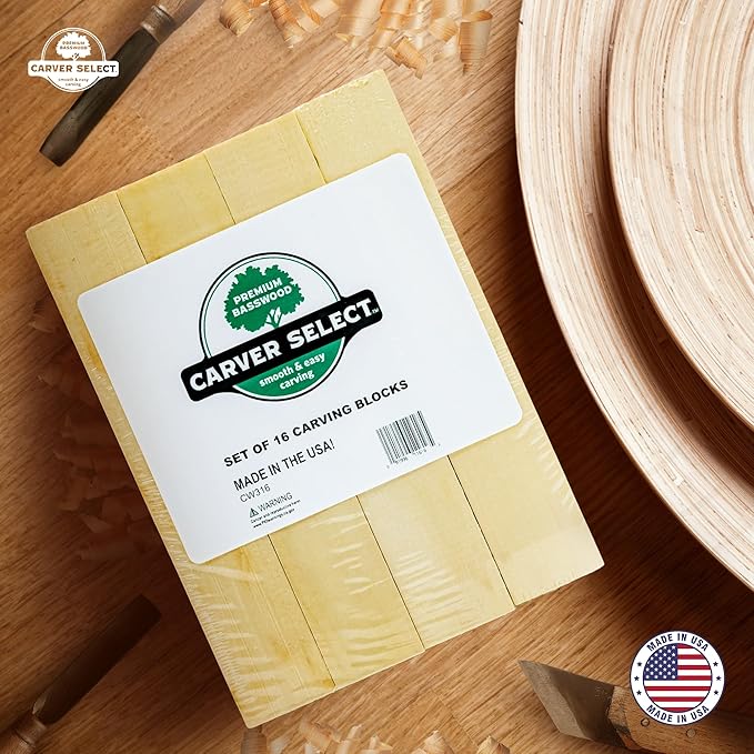 Basswood Carving Blocks Set of 16 – Wood Carving Kit with Premium Bass Blocks – for Crafts & Whittling – Ideal for Beginners & Professionals