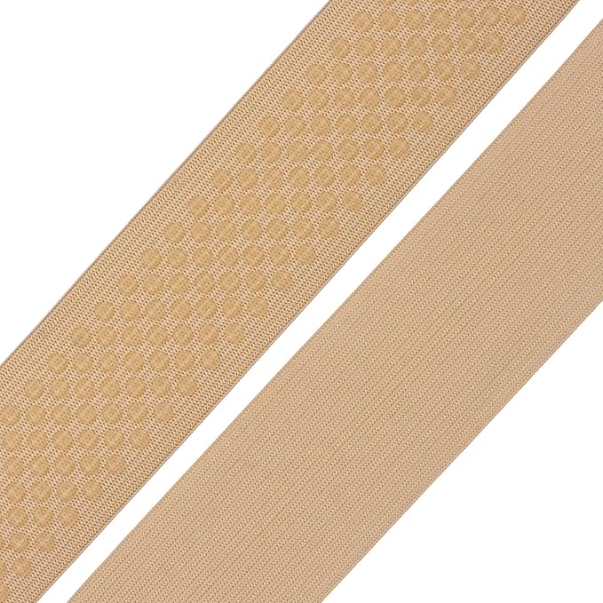 Mandala Crafts 1.5 Inch Elastic Silicone Gripper Tape for Clothing - 10 Yds Dotted Non Slip Elastic Band for Sewing - Tan Silicone Flat Fabric Stretchy Ribbon Straps