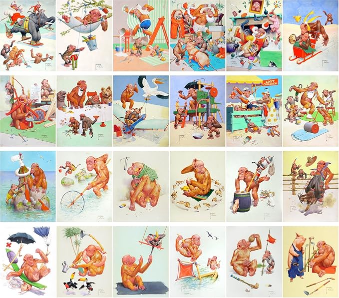 Large Stickers (24 pcs 2.5"x3.5") Apes Life Vintage Cartoon Magazine Illustration