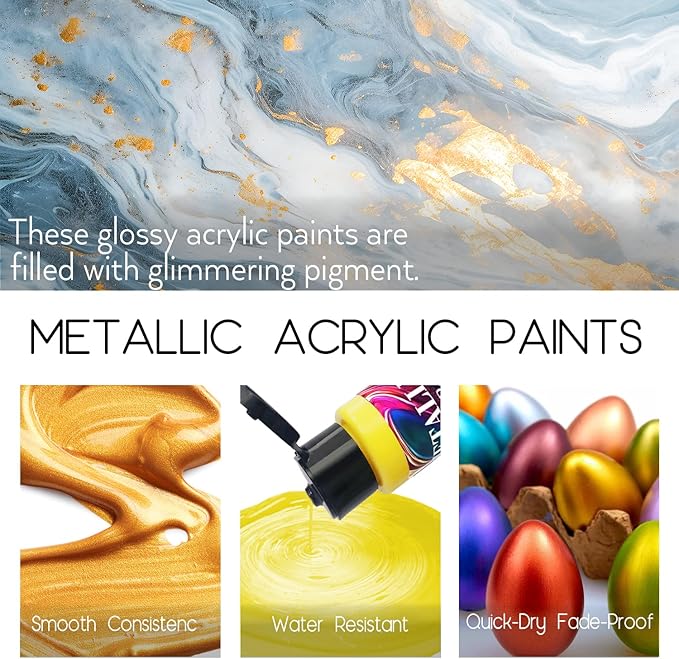 Metallic Acrylic Paint Set of Premium 30 Colors, Professional Metallic Paint with 2 fl oz（60ml） Bottles