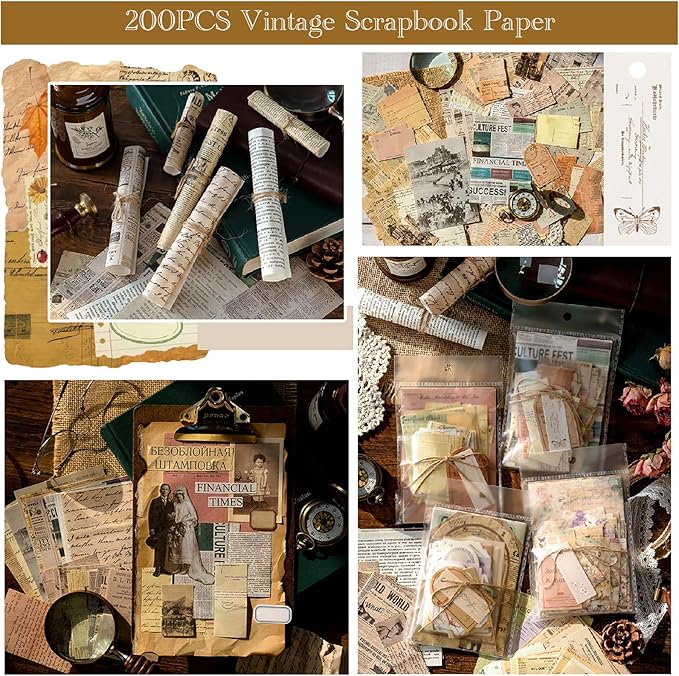 200 Sheets Vintage Newspaper Tickets Scrapbook Paper, Journaling Scrapbooking Supplies Craft Posters Decoupage Paper Ephemera for Junk Journals Card Making Decorative Background