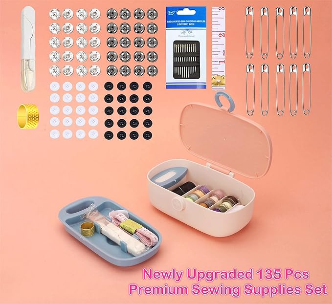 FKOG Sewing Project Kit, 135 Pcs Family Sewing Supplies Repair Kit Traveler Sewing Kit Sewing Thread Accessories DIY Sewing Supplies Organizer (Green)