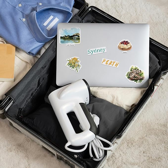 Navy Peony Outback Australia Statement Stickers - Hand-Illustrated Watercolor, Glossy, Waterproof - for Luggage, Laptops, Water Bottles (32 Pcs)