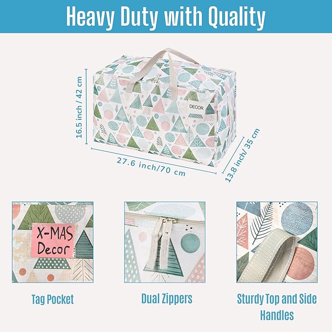 VENO 6 Pack Moving Bags and Large Christmas Decoration Storage Bins with lids. Alternative to Moving Boxes, Packing Supplies for College. Heavy Duty Totes (Pastel Forest, 6 Pack)