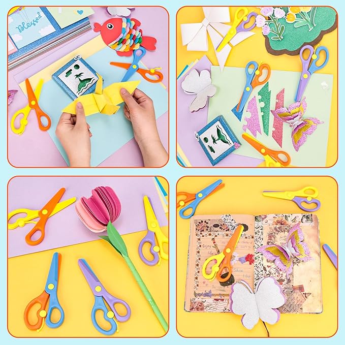 LovesTown Toddler Scissors, 4PCS Adaptive Blunt Tip Training Safety Scissors for Kids, Child Hand-Eye Coordination Development, Early Preschool Development Tools, Stocking Stuffer DIY Craft Projects