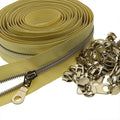 #5 Gold Metallic Nylon Coil Zippers by Yard Bulk Coil Zipper Roll 10 Yards with 25pcs Silver Pull for DIY Sewing Craft Bag(Yellow) YIGUANXIN