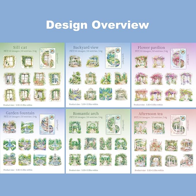 Cottagecore Garden PET Sticker Set, 60PCS Aesthetic Landscape Stickers for Scrapbooking, Journaling, DIY Crafts, and Art Supplies