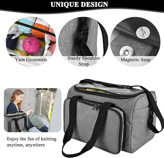 Coopay Giant Knitting Tote Bag, Travel Knitting Bag Yarn Storage Bag with Removable Inner Divider for Knitting Needles, Yarn, Crochet Supplies and Knitting Needles Accessories