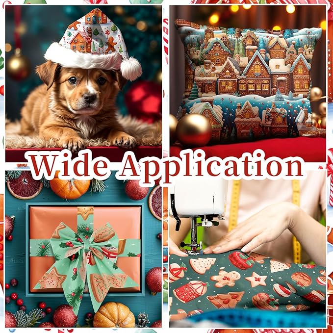 Hahafelt 10 Pcs Christmas Gingerbread Man Fabric Bundles 20 x 20 Inch Square Gingerbread Quilting Fat Fabric by The Yard Precuts Printed Patchwork Supplies for Xmas Winter Craft Sewing DIY Decor