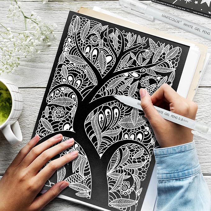 White Gel Pens, 0.8mm Extra Fine Point Opaque Archival Ink Pen for Black Paper Drawing, Art Highlight, Illustration, Bullet Journaling, Card Making & DIY Projects, 3 Pack