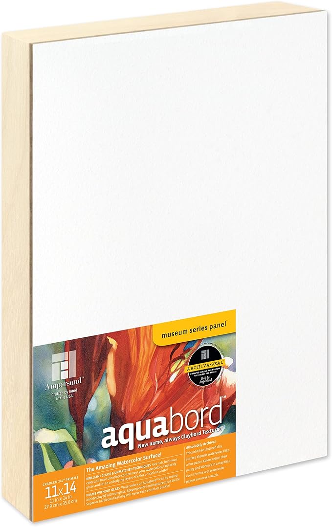 Ampersand Art Supply Watercolor Painting Panel: Museum Series Aquabord, 1-1/2 Inch Cradled Profile, 11" x 14"