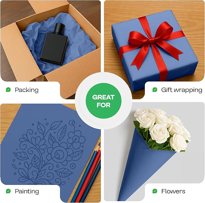 12" x 1200" (100 feet) Blue Kraft Paper Roll - USA-Made Quality Craft Paper for Gift Wrapping, Kids' Arts & Crafts, School Projects - 100% Recycled Natural Material 50lb Thickness by IDL Packaging