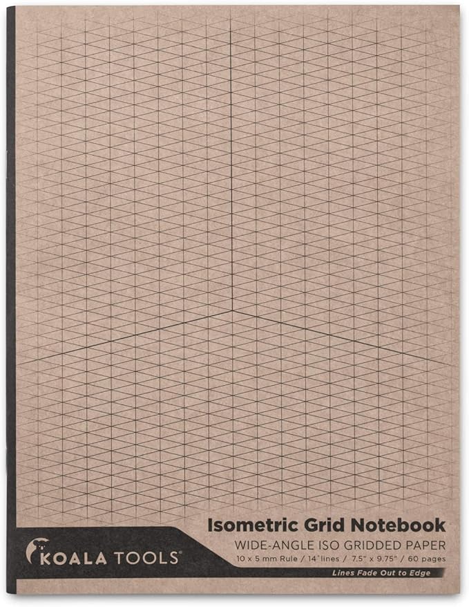 KOALA TOOLS | Isometric Graph Paper Notebook (1 Unit) | 7.5" x 9.75", 60 pp. - Kraft Cover Isometric Grid Drawing Pads - Suitable for Industrial, Architectural, Interior Design