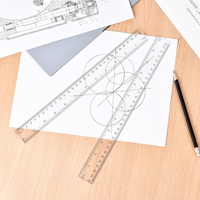 Clear Plastic Ruler 12 Inch Straight Rulers, Shatterproof Ruler with Inches and Centimeters for School Classroom, Home, or Office (2pcs)