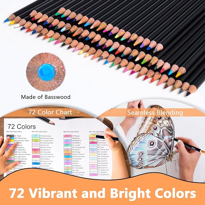 Colored Pencils for Adult Coloring, 72-Color Professional Soft Core Drawing Sketching Shading Pencils Set with Zipper Case, Coloring Pencils for Adults, Artists, Professionals and Colorists
