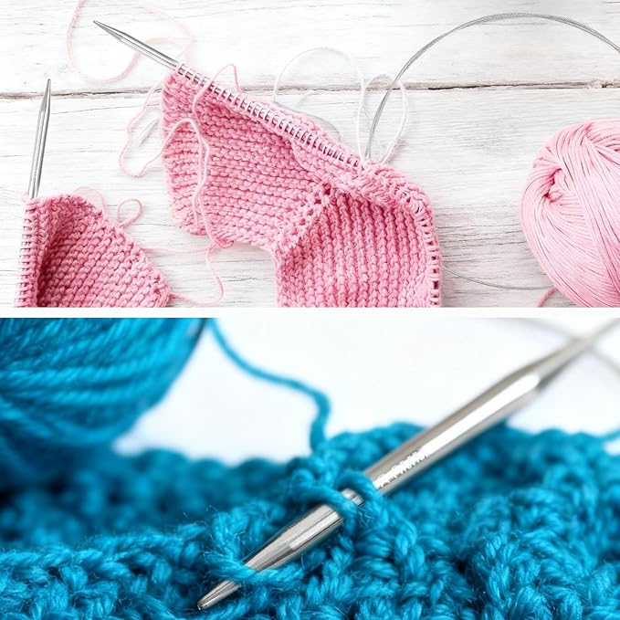 Circular Knitting Needles Set,9 Pcs Round Long Stainless Steel Knitting Needles Kit (47 Inch/120cm),9 Sizes from 2mm-6mm,with Small Tools for Beginners,Making Sweater,Scarf,Blanket,Weave DIY Lover