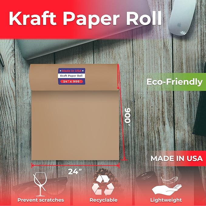 POS Paper USA 24" x 900' - Brown Kraft Paper Roll 40# Kraft Paper - (1 Roll/Case)