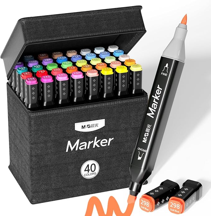 M&G 40 Colors Dual Tip Alcohol Markers, Drawing Markers, Coloring Marker for Adult Sketching -Stocking Stuffers, Christmas Gift Idea for artists - Art Supplies