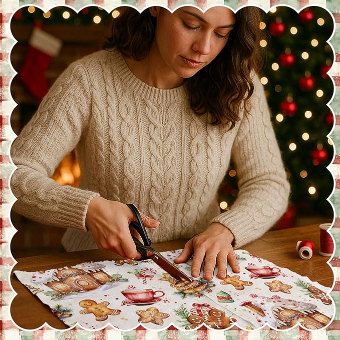 Oudain 60 Pcs 10 x 10 Inch Vintage Christmas Quilting Fabric Squares Christmas Gingerbread Man Fat Patchwork Precut Strips Gift Boxes Fabric Bundles for Xmas DIY Craft Sewing Handmade Materials