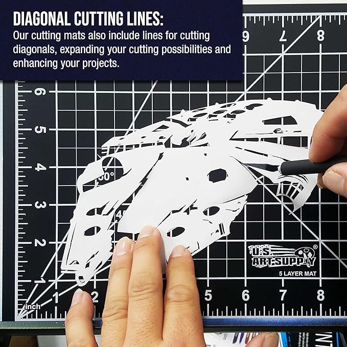 U.S. Art Supply 9" x 12" Self-Healing Cutting Mat 5-Ply - Double-Sided White/Blue Craft Mat, Non-Slip Cutting Mats for Crafts, Sewing, Quilting, Scrapbooking
