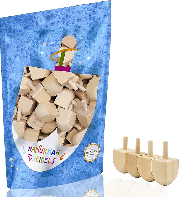 50-Pack Hanukkah Wood Dreidels, Design Your Own Game, 1.5" Inch Unfinished Natural Wooden Chanukkah Dreidels (50-Pack)
