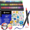 Artecho Acrylic Paint Markers 60 Colors, Acrylic Paint Pens with Brush Tip and Fine Tip for Stone, Rock Painting, Paper, Pumpkin, Wood, Egg, Canvas, Ceramic, Fabric, leather, Glass, DIY Crafts