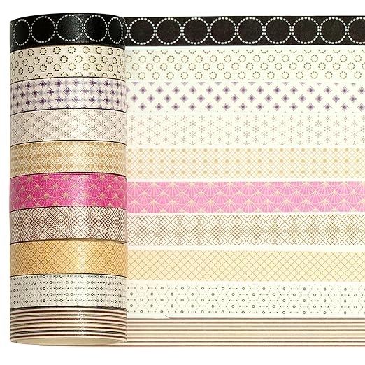 YUBX Simple Geometric Washi Tape Set 20 Rolls Minimal Patterns Decorative Thin Masking Tapes for Arts, DIY Crafts, Journals, Planners, Scrapbook, Wrapping (2 Blush Dusk)