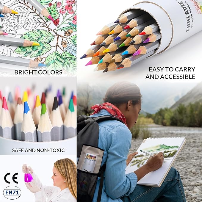 24 Colored Pencils for Adult Coloring Books, Premium Soft Core Coloring Pencil Set with Sharpener for Artists, Drawing and Sketching Pencils, Professional Art Supplies Set for Adults