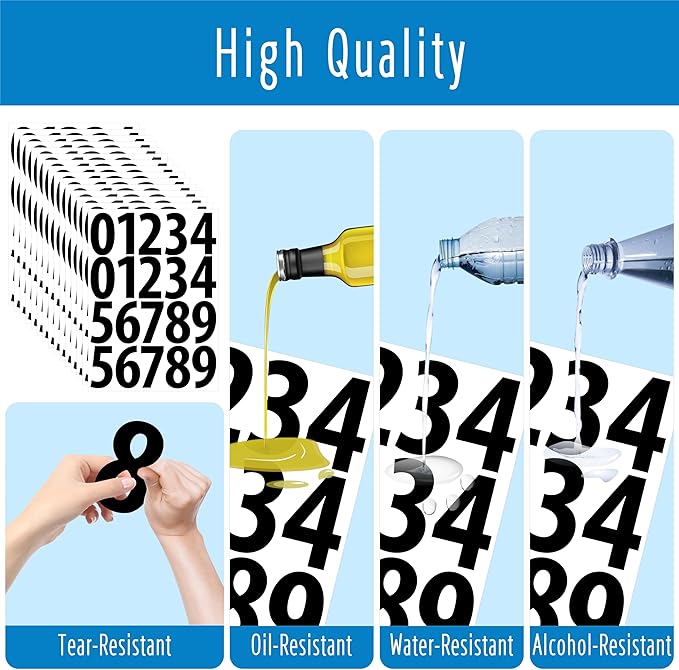 300 PCS Number Stickers, 3" Waterproof Vinyl Number Stickers Self-Adhesive Consecutive Number 0-9 Labels Without Residue Left for Office, Classroom, Indoor, Boxes, Storage (15 Sheets, Black)