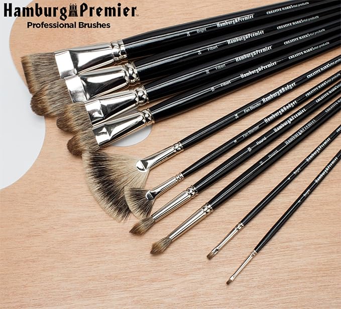 Creative Mark Hamburg Premiere Professional Oil Painting Brushes - Medium Asst Set of 5 Handmade Oil Paint Brushes w/ #14 Filbert - Natural & Synthetic Blend, Long Triple-Lacquered Birch Handle