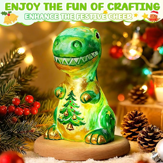 dededa Paint Your Own Dinosaur Lamp Kit, Arts and Crafts for Kids, Art Supplies Painting Kits Dinosaur Toys for Kids 8-12, Christmas Halloween Birthday Gifts for Boys Girls Ages 4 5 6 7 8 9 10 11 12+