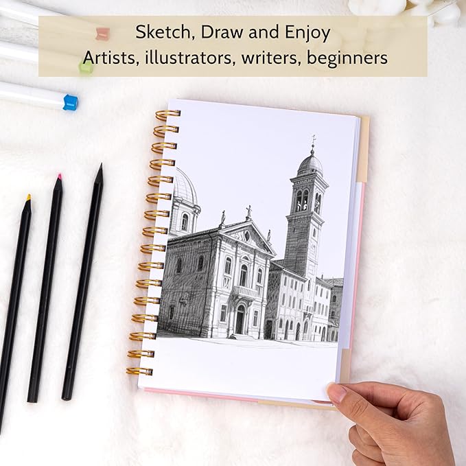 Yoment 5.5" x 8.5" Sketch Book Small Sketchbook for Drawing 100 Sheets Hardcover Spiral Sketch Pad for Kids(68lb/100gsm) Art Sketchbook Drawing Blank Paper Book for Beginner Artist with Pencil Pink