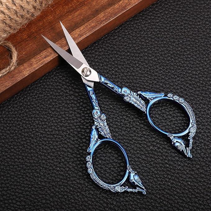 Embroidery Scissors, Small Sharp Pointed Detail Shears for DIY Craft Needlework Yarn Sewing Cross Stitch Thread Cutting Handicraft Tool, 4.6in Blue Little Bird