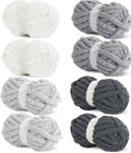HOMBYS 8 Pack Assorted Chunky Yarn for Crocheting,Super Bulky Large Soft Fluffy Yarn,Plush Fuzzy Yarn,Thick Chenille Yarn for Hand Knitting/Arm Knitting,Cream & Grey(27yds,8 oz Each Skein)
