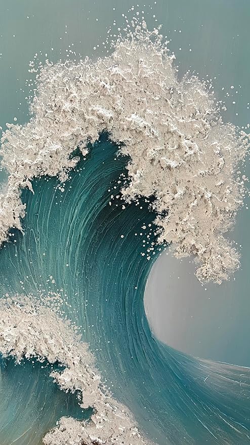 YaSheng Art 3D Ocean Wave Canvas Wall Art, Hand-Painted Textured Seascape, 24 x 48 inches