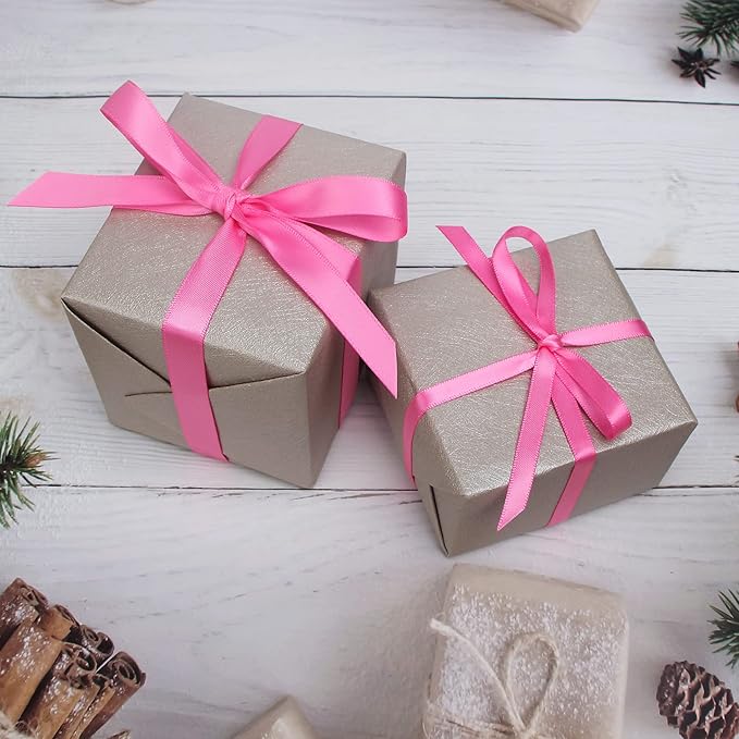 Ribbli Double Faced Hot Pink Satin Ribbon,1/4” x Continuous 25 Yards,Use for Bows Bouquet,Gift Wrapping,Floral Arrangement